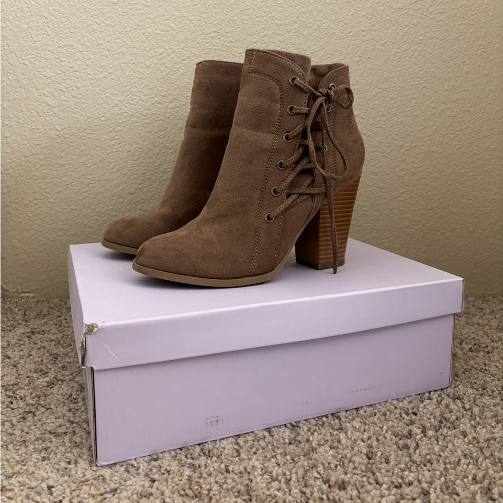 Brown short heeled boots